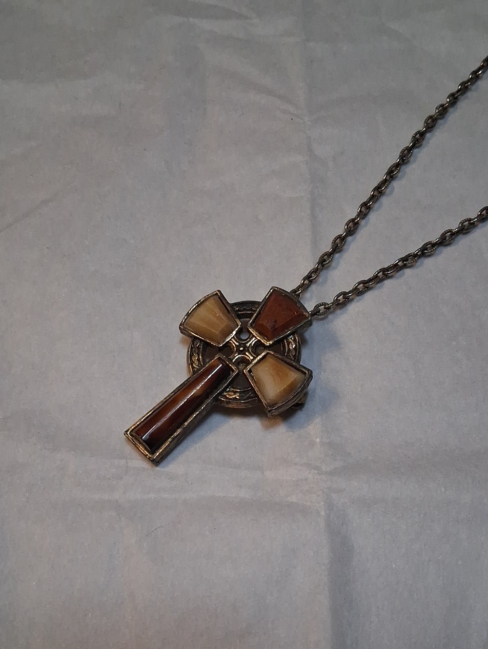 Brown and Cream Celtic Cross Pendant Necklace for Women